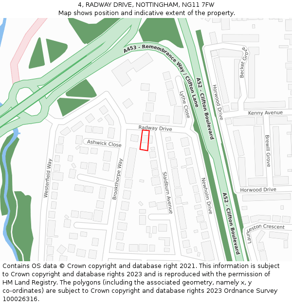 4, RADWAY DRIVE, NOTTINGHAM, NG11 7FW: Location map and indicative extent of plot