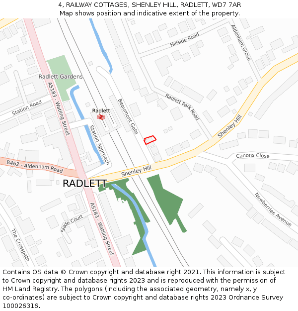 4, RAILWAY COTTAGES, SHENLEY HILL, RADLETT, WD7 7AR: Location map and indicative extent of plot