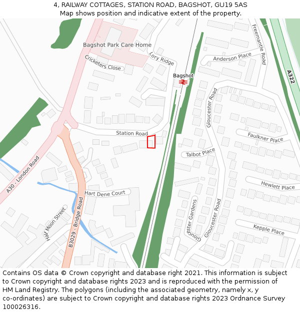 4, RAILWAY COTTAGES, STATION ROAD, BAGSHOT, GU19 5AS: Location map and indicative extent of plot