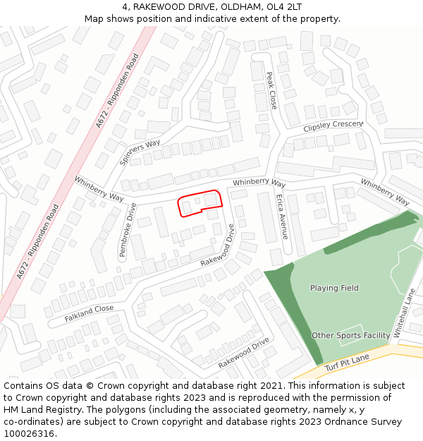 4, RAKEWOOD DRIVE, OLDHAM, OL4 2LT: Location map and indicative extent of plot