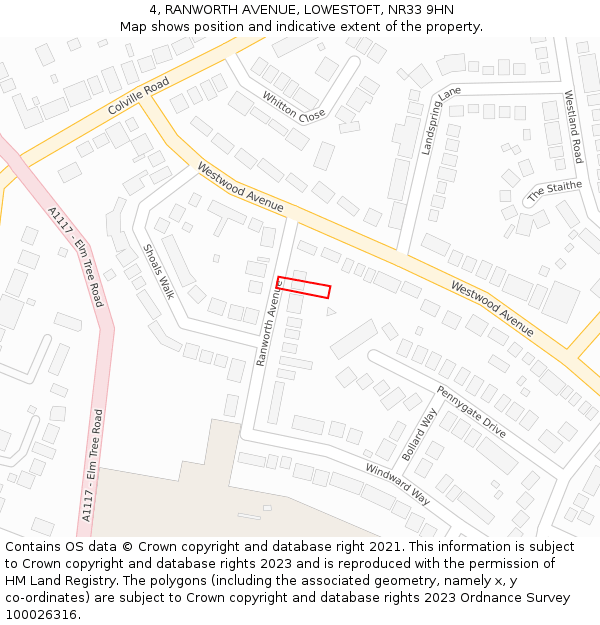 4, RANWORTH AVENUE, LOWESTOFT, NR33 9HN: Location map and indicative extent of plot