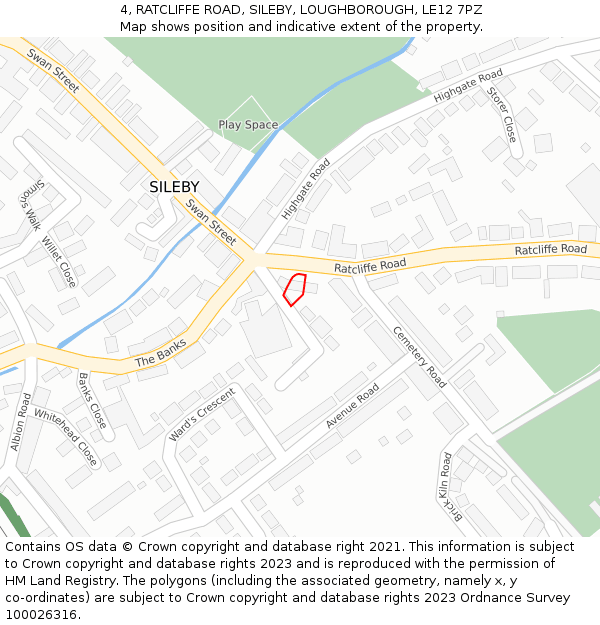 4, RATCLIFFE ROAD, SILEBY, LOUGHBOROUGH, LE12 7PZ: Location map and indicative extent of plot