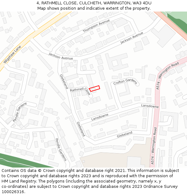 4, RATHMELL CLOSE, CULCHETH, WARRINGTON, WA3 4DU: Location map and indicative extent of plot