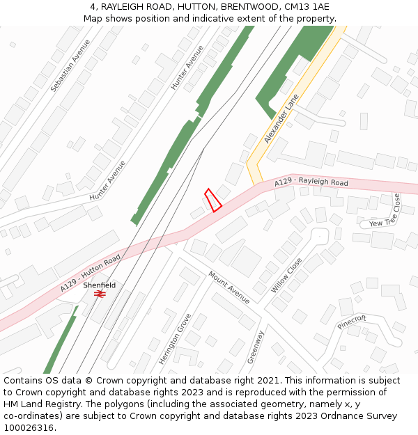 4, RAYLEIGH ROAD, HUTTON, BRENTWOOD, CM13 1AE: Location map and indicative extent of plot