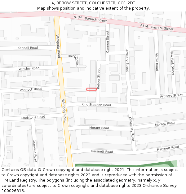 4, REBOW STREET, COLCHESTER, CO1 2DT: Location map and indicative extent of plot