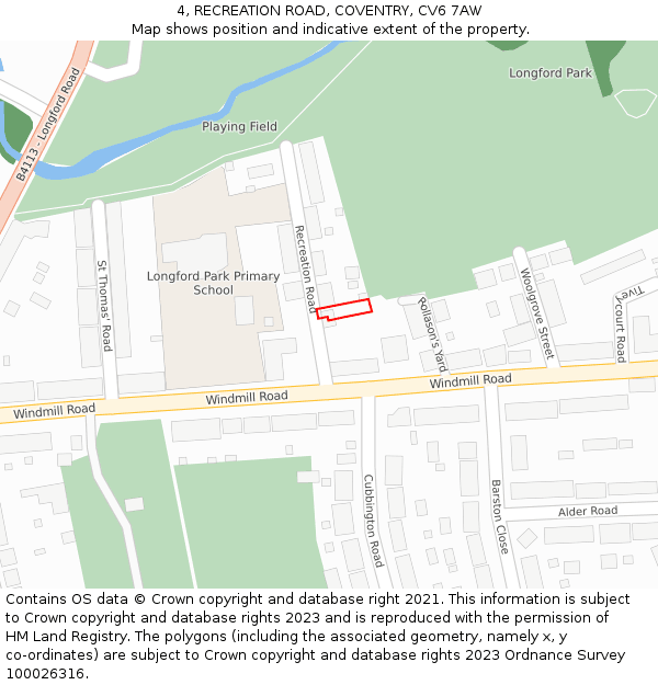 4, RECREATION ROAD, COVENTRY, CV6 7AW: Location map and indicative extent of plot