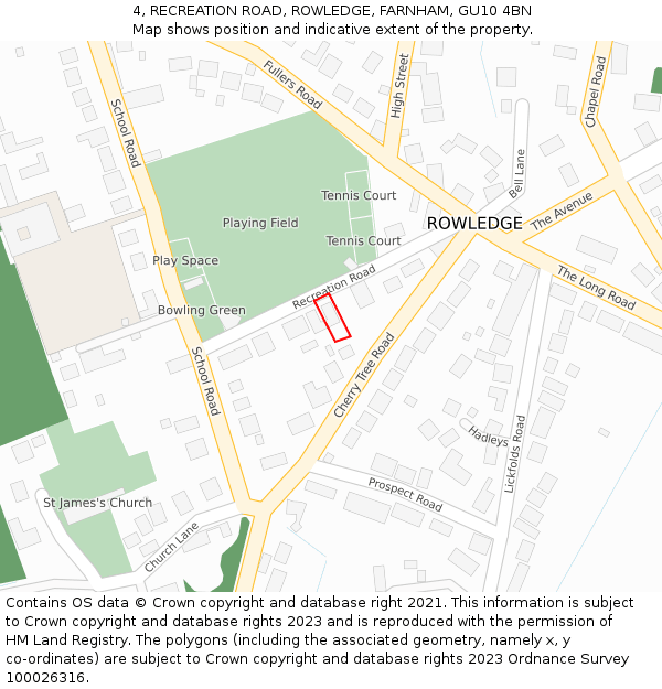 4, RECREATION ROAD, ROWLEDGE, FARNHAM, GU10 4BN: Location map and indicative extent of plot