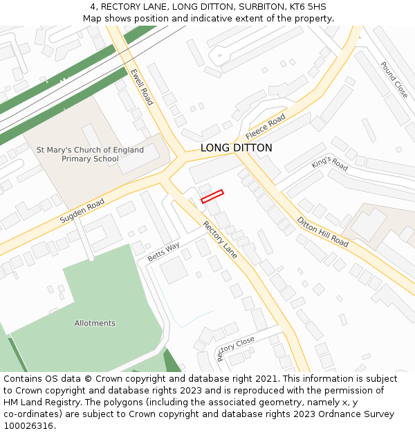 4, RECTORY LANE, LONG DITTON, SURBITON, KT6 5HS: Location map and indicative extent of plot