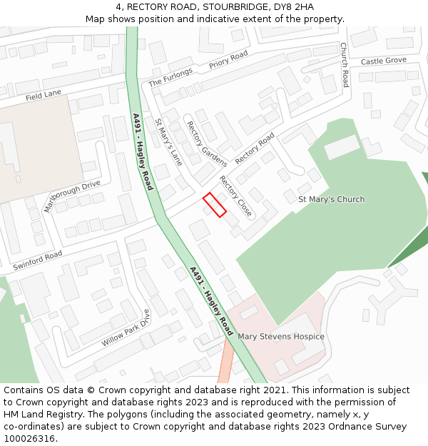 4, RECTORY ROAD, STOURBRIDGE, DY8 2HA: Location map and indicative extent of plot