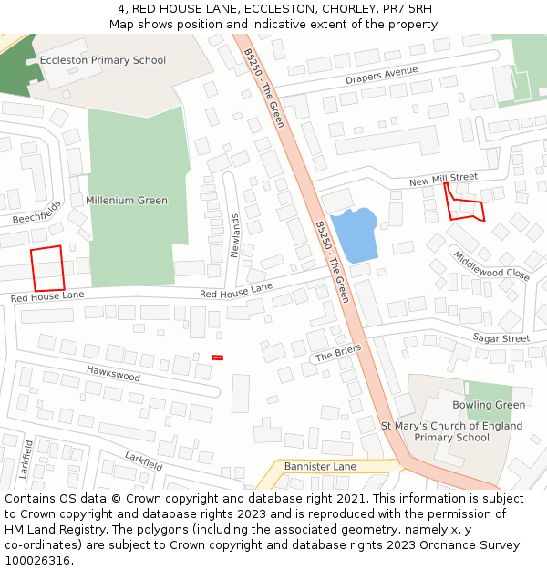 4, RED HOUSE LANE, ECCLESTON, CHORLEY, PR7 5RH: Location map and indicative extent of plot