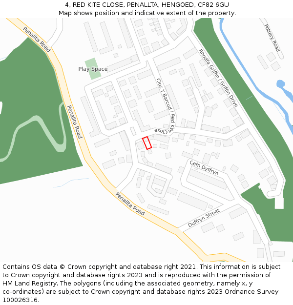 4, RED KITE CLOSE, PENALLTA, HENGOED, CF82 6GU: Location map and indicative extent of plot