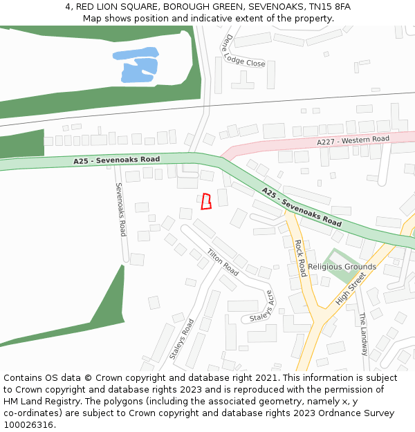 4, RED LION SQUARE, BOROUGH GREEN, SEVENOAKS, TN15 8FA: Location map and indicative extent of plot