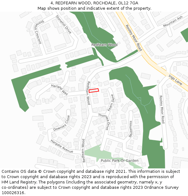 4, REDFEARN WOOD, ROCHDALE, OL12 7GA: Location map and indicative extent of plot