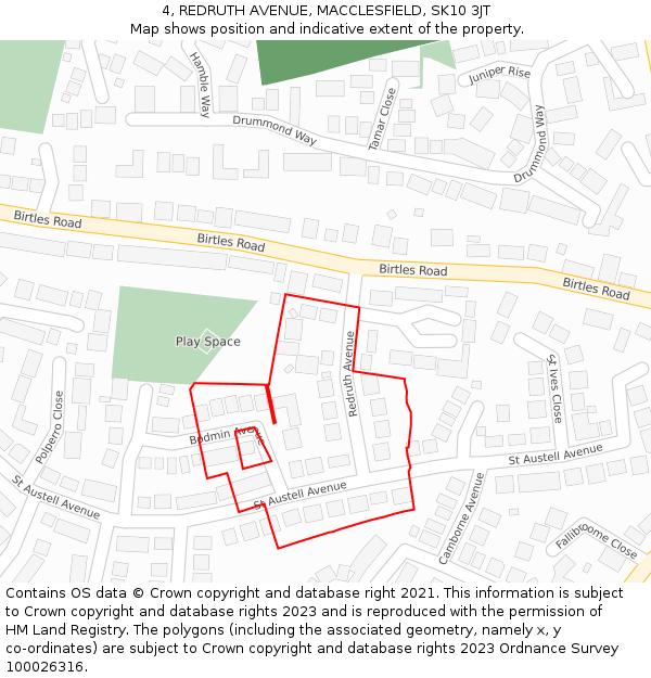 4, REDRUTH AVENUE, MACCLESFIELD, SK10 3JT: Location map and indicative extent of plot