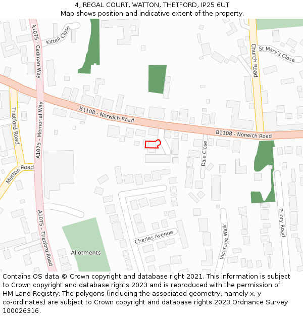 4, REGAL COURT, WATTON, THETFORD, IP25 6UT: Location map and indicative extent of plot