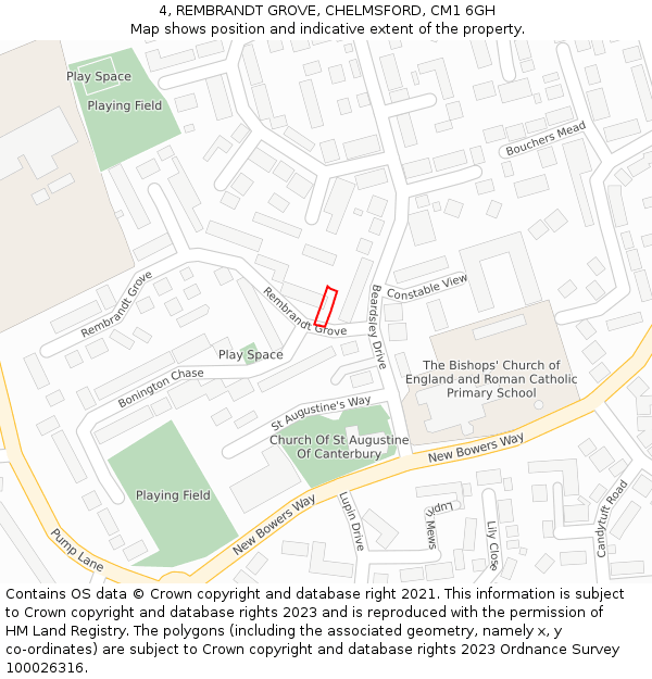 4, REMBRANDT GROVE, CHELMSFORD, CM1 6GH: Location map and indicative extent of plot