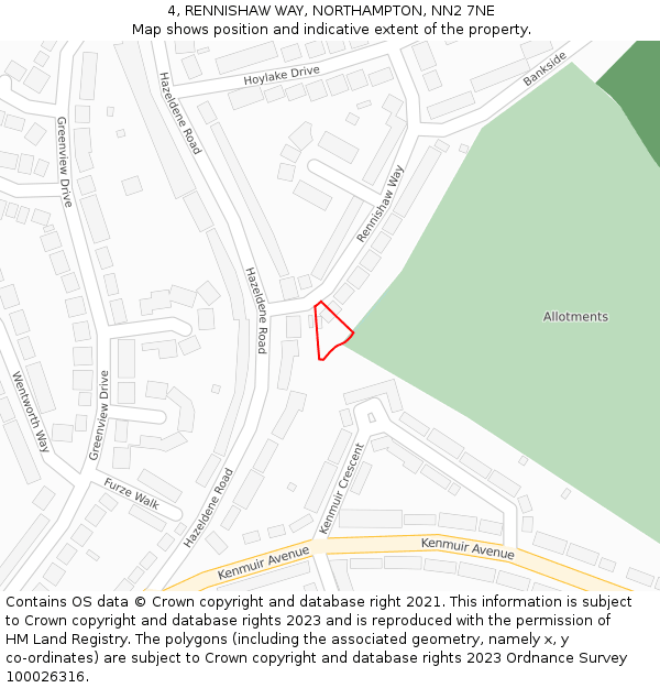 4, RENNISHAW WAY, NORTHAMPTON, NN2 7NE: Location map and indicative extent of plot