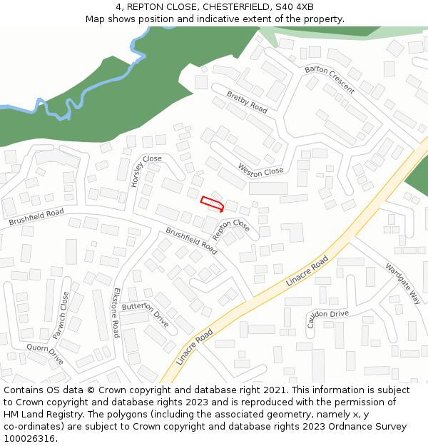 4, REPTON CLOSE, CHESTERFIELD, S40 4XB: Location map and indicative extent of plot