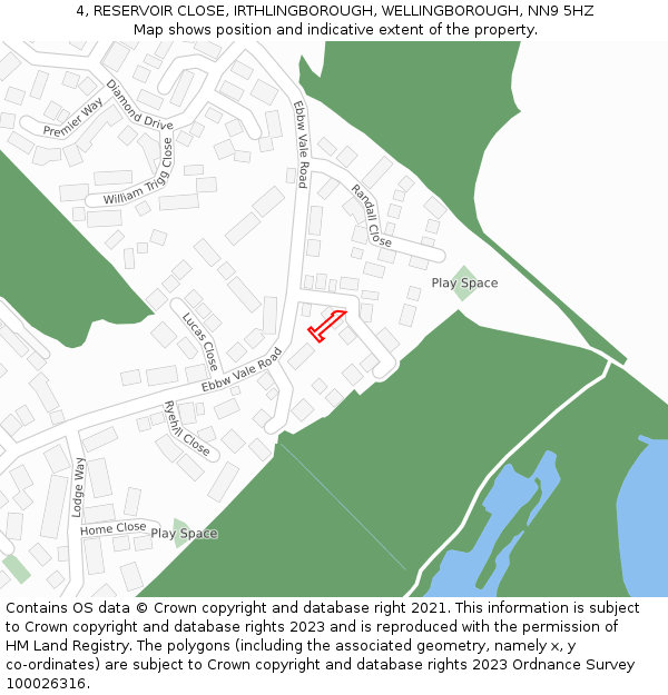 4, RESERVOIR CLOSE, IRTHLINGBOROUGH, WELLINGBOROUGH, NN9 5HZ: Location map and indicative extent of plot