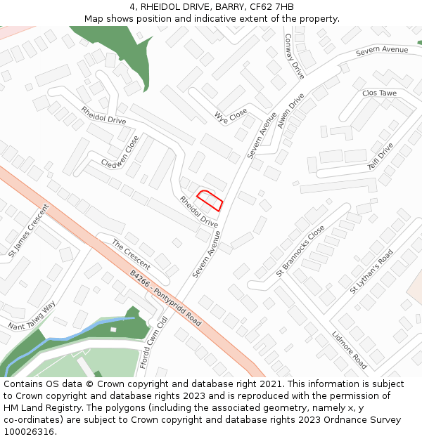 4, RHEIDOL DRIVE, BARRY, CF62 7HB: Location map and indicative extent of plot