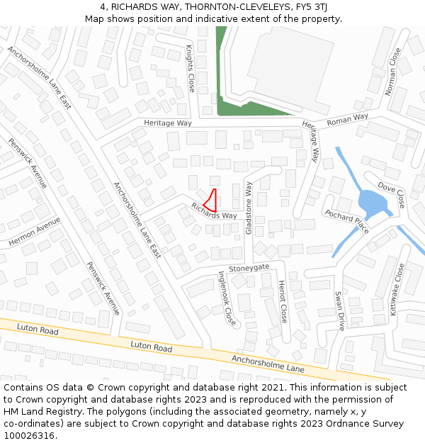 4, RICHARDS WAY, THORNTON-CLEVELEYS, FY5 3TJ: Location map and indicative extent of plot