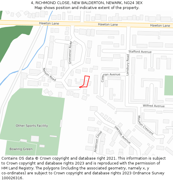 4, RICHMOND CLOSE, NEW BALDERTON, NEWARK, NG24 3EX: Location map and indicative extent of plot