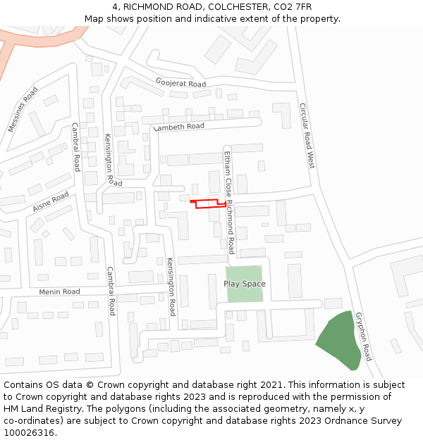 4, RICHMOND ROAD, COLCHESTER, CO2 7FR: Location map and indicative extent of plot