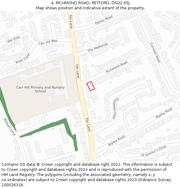 4, RICHMOND ROAD, RETFORD, DN22 6SJ: Location map and indicative extent of plot