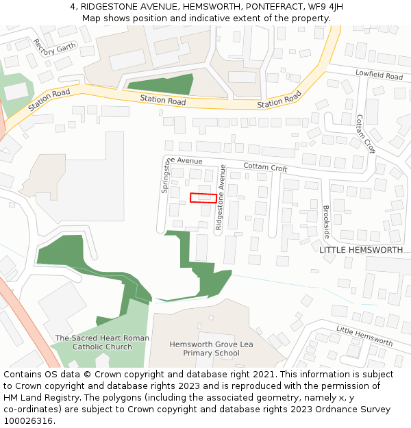 4, RIDGESTONE AVENUE, HEMSWORTH, PONTEFRACT, WF9 4JH: Location map and indicative extent of plot