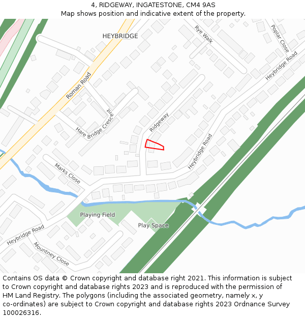 4, RIDGEWAY, INGATESTONE, CM4 9AS: Location map and indicative extent of plot