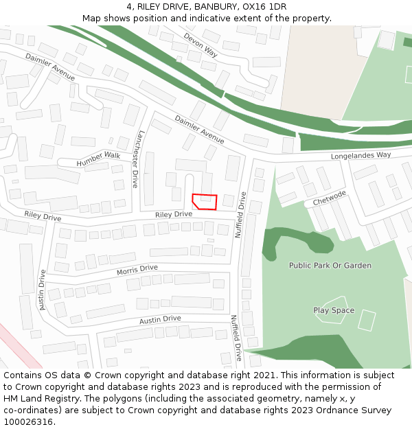 4, RILEY DRIVE, BANBURY, OX16 1DR: Location map and indicative extent of plot