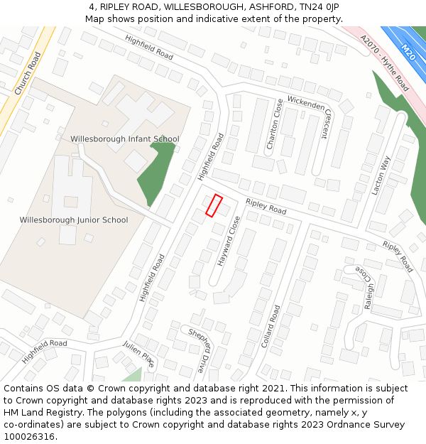 4, RIPLEY ROAD, WILLESBOROUGH, ASHFORD, TN24 0JP: Location map and indicative extent of plot