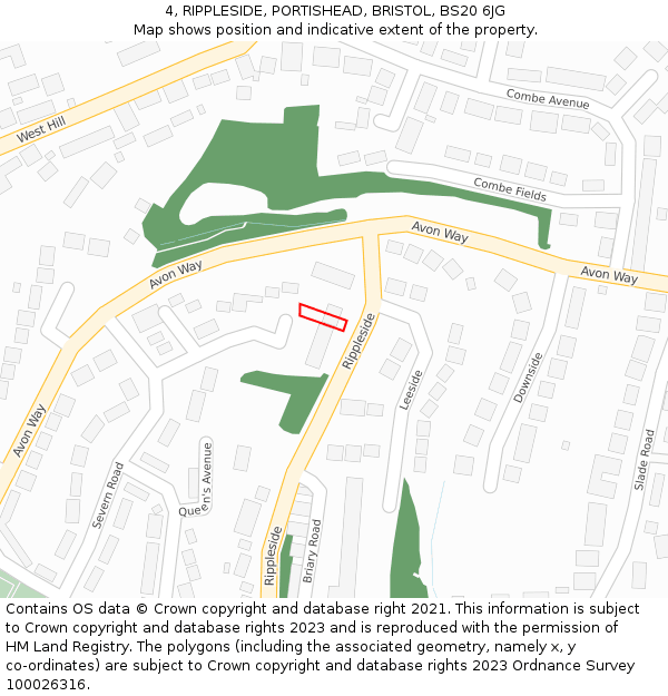 4, RIPPLESIDE, PORTISHEAD, BRISTOL, BS20 6JG: Location map and indicative extent of plot