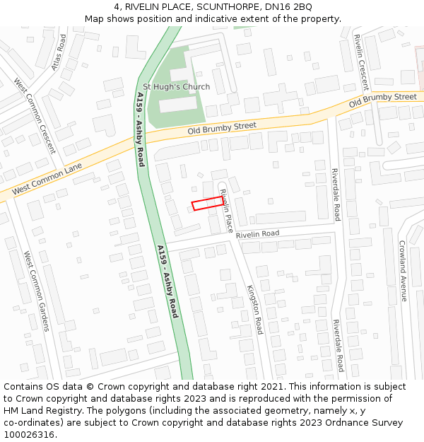 4, RIVELIN PLACE, SCUNTHORPE, DN16 2BQ: Location map and indicative extent of plot