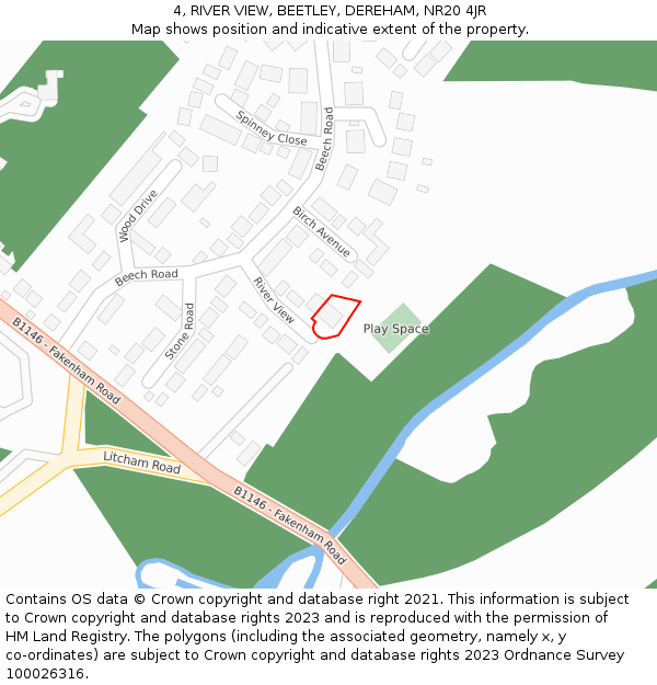 4, RIVER VIEW, BEETLEY, DEREHAM, NR20 4JR: Location map and indicative extent of plot