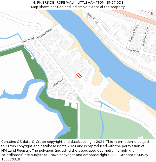 4, RIVERSIDE, ROPE WALK, LITTLEHAMPTON, BN17 5DE: Location map and indicative extent of plot