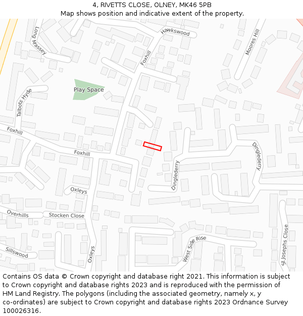 4, RIVETTS CLOSE, OLNEY, MK46 5PB: Location map and indicative extent of plot