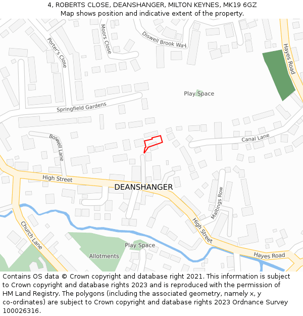 4, ROBERTS CLOSE, DEANSHANGER, MILTON KEYNES, MK19 6GZ: Location map and indicative extent of plot