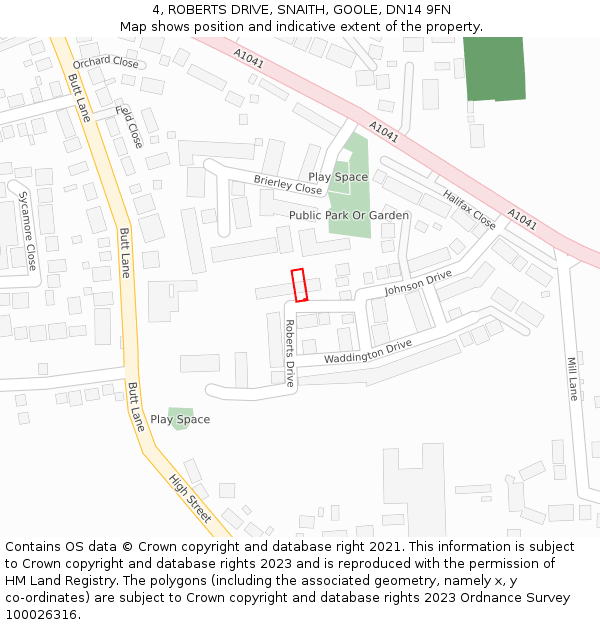 4, ROBERTS DRIVE, SNAITH, GOOLE, DN14 9FN: Location map and indicative extent of plot