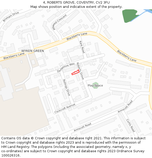 4, ROBERTS GROVE, COVENTRY, CV2 3FU: Location map and indicative extent of plot