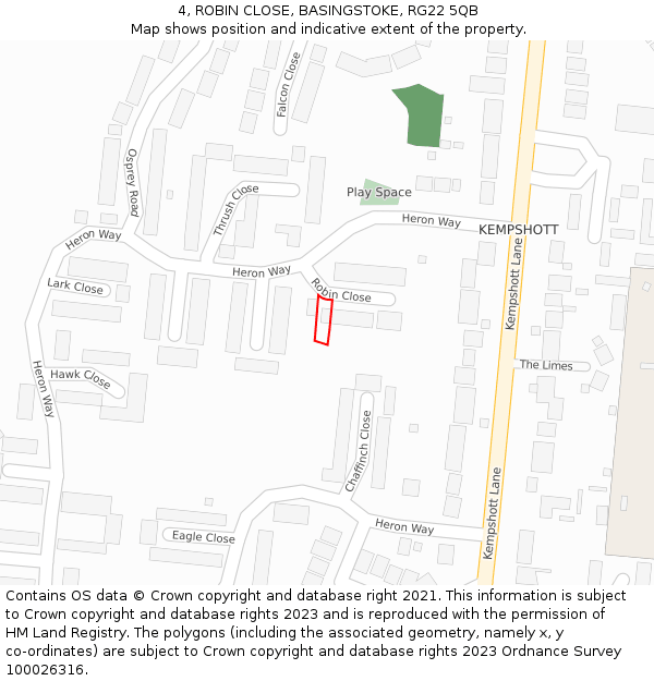 4, ROBIN CLOSE, BASINGSTOKE, RG22 5QB: Location map and indicative extent of plot