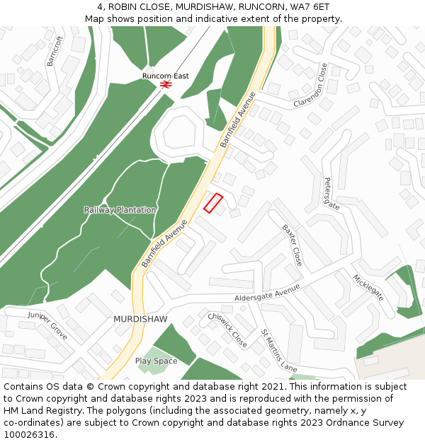 4, ROBIN CLOSE, MURDISHAW, RUNCORN, WA7 6ET: Location map and indicative extent of plot