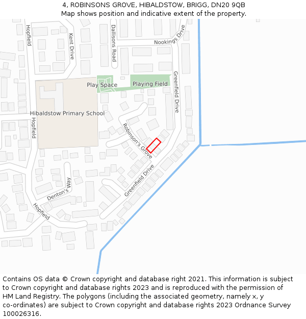 4, ROBINSONS GROVE, HIBALDSTOW, BRIGG, DN20 9QB: Location map and indicative extent of plot