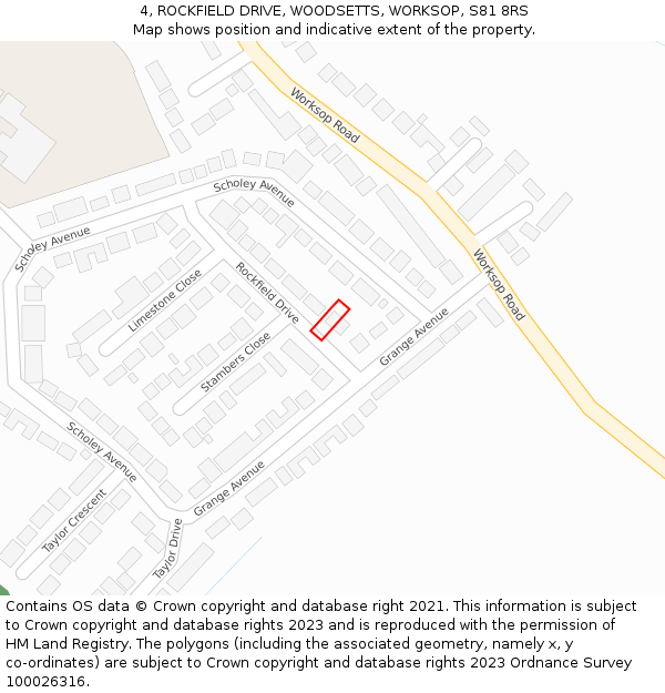 4, ROCKFIELD DRIVE, WOODSETTS, WORKSOP, S81 8RS: Location map and indicative extent of plot