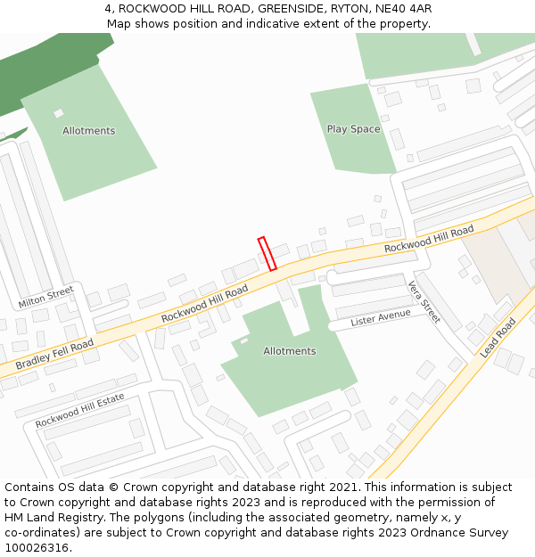 4, ROCKWOOD HILL ROAD, GREENSIDE, RYTON, NE40 4AR: Location map and indicative extent of plot