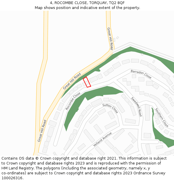 4, ROCOMBE CLOSE, TORQUAY, TQ2 8QF: Location map and indicative extent of plot