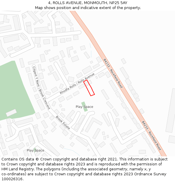 4, ROLLS AVENUE, MONMOUTH, NP25 5AY: Location map and indicative extent of plot