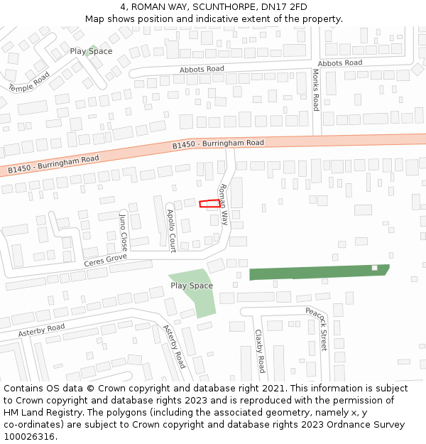 4, ROMAN WAY, SCUNTHORPE, DN17 2FD: Location map and indicative extent of plot