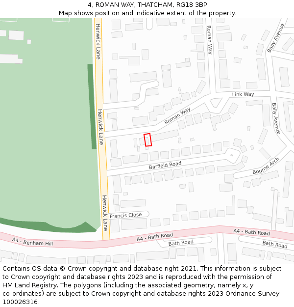 4, ROMAN WAY, THATCHAM, RG18 3BP: Location map and indicative extent of plot