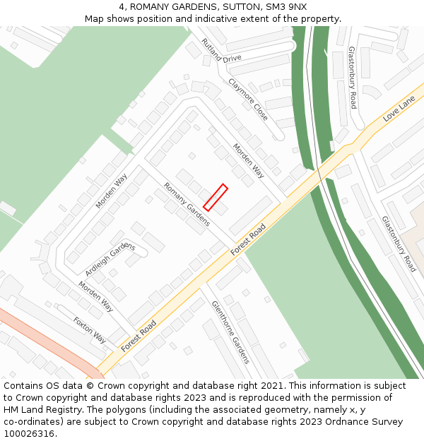 4, ROMANY GARDENS, SUTTON, SM3 9NX: Location map and indicative extent of plot